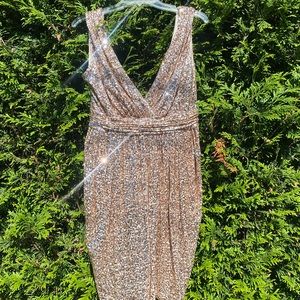 Badgley Mischka size 8 showstopper sequined rose gold dress